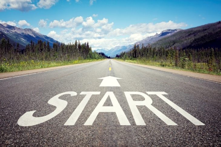 Start written on the road