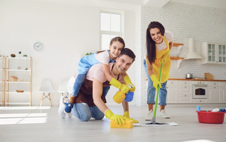 Family cleaning together