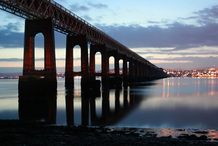 water with a long bridge