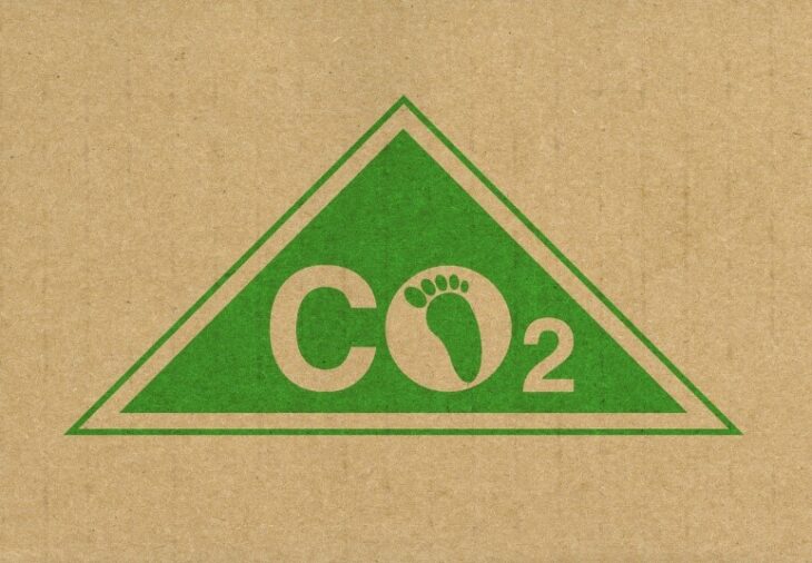 Carbon footprint logo on a cardboard box