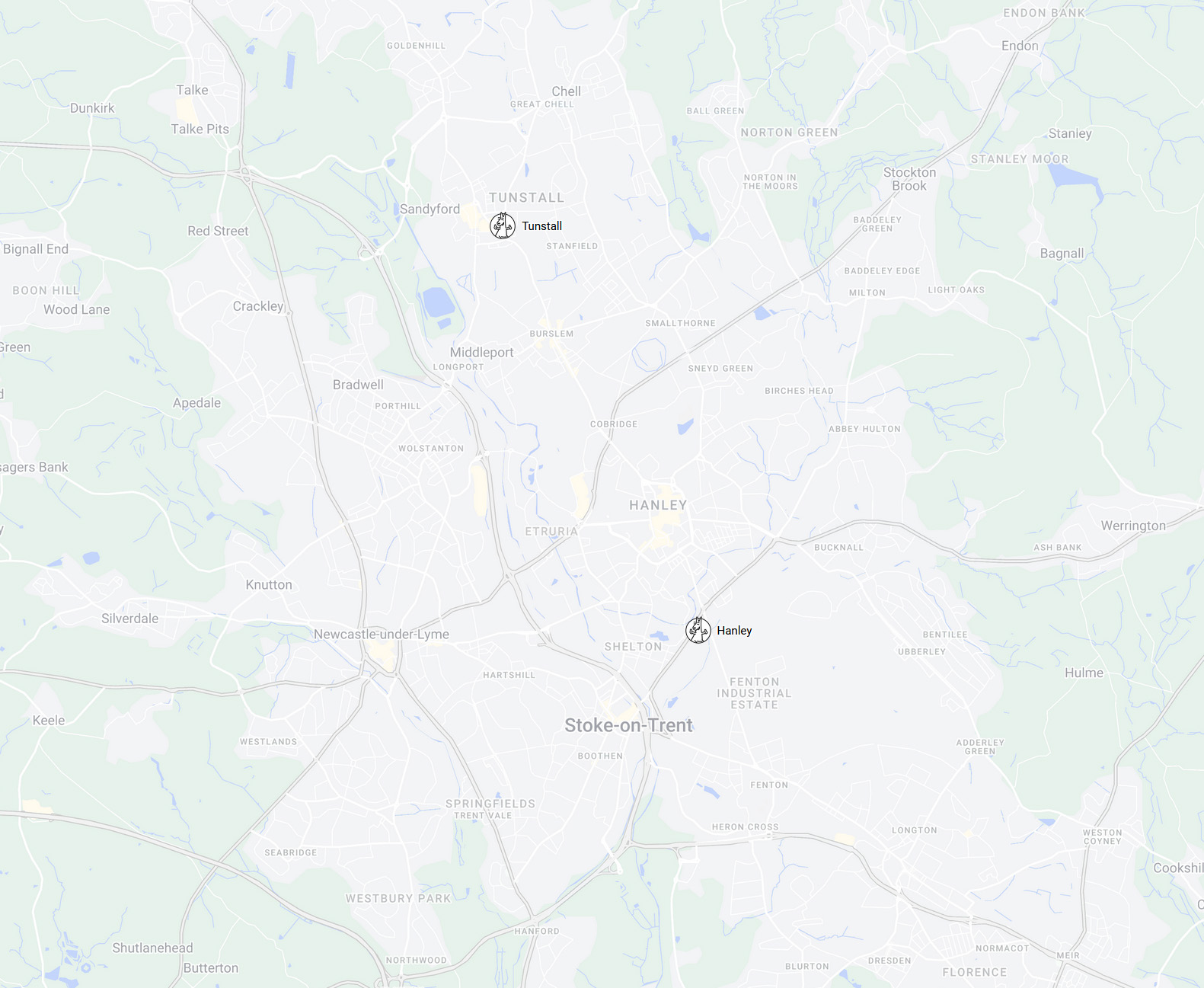Map of New Facilities in Hanley and Tunstall